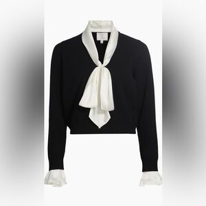 Cinq a Sept Lenu Tie Neck Sweater in Black and Ivory